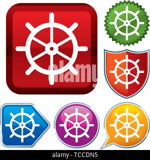 Vector illustration. Set shiny icon series on buttons. Rudder. Stock Vector