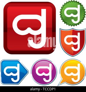 Vector illustration. Set shiny icon series on buttons. Scuba. Stock Vector