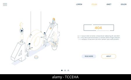 Error 404 page - line design style isometric web banner Stock Vector