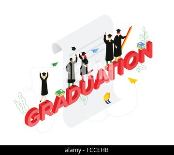 Graduation concept - modern colorful isometric vector illustration Stock Vector