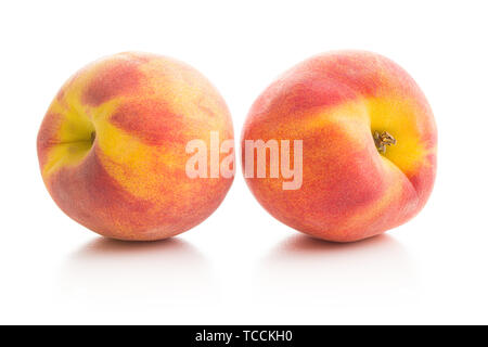 Sweet peaches fruit isolated on white background. Stock Photo