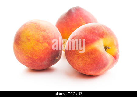 Sweet peaches fruit isolated on white background. Stock Photo
