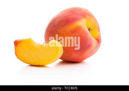 Sweet peaches fruit isolated on white background. Stock Photo