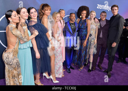 Alexa Demie, Maude Apatow, Barbie Ferreira, Sydney Sweeney, Zendaya, Storm Reid, Algee Smith, Nika King, Hunter Schafer, Angus Cloud and Jacob Elordi attending the HBO TV-Series 'Euphoria' at Cinerama Dome on June 4, 2019 in Los Angeles, California Stock Photo