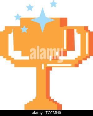 Retro videogame trophy cup pixelated cartoon isolated Stock Vector
