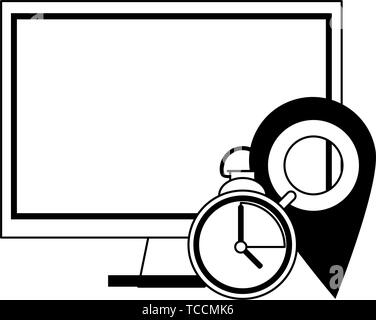 Cloud computing and technology symbols in black and white Stock Vector