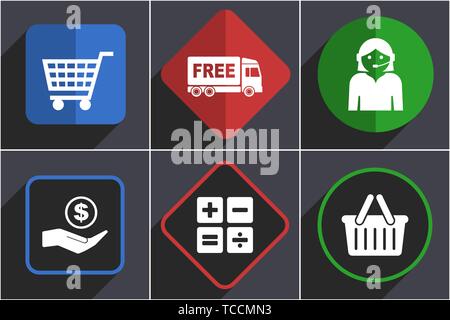 Business vector icons, flat design online internet shop buttons Stock Vector