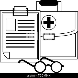 Medical healthcare supplies cartoons isolated in black and white Stock Vector