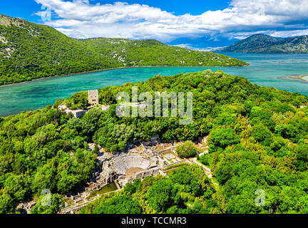 Aerial view of Butrint archaeological site in Albania Stock Photo
