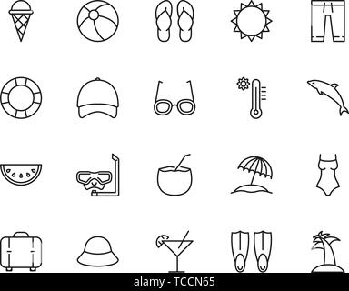 Summer set of icons in outline style, vacation elements vector illustration Stock Vector