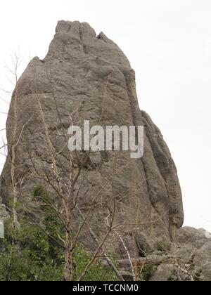 Huge granite and rock formation at the Needle's Eye, a rock tunnel at Needles Highway, Custer County, South Dakota. Stock Photo