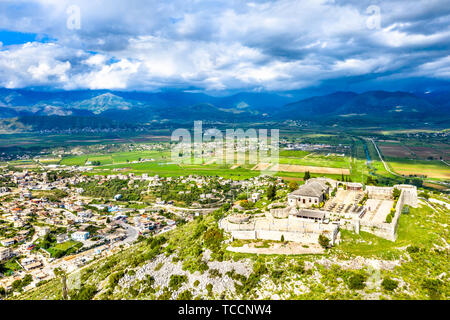 Aerial view of Lekuresi Castle in Saranda, Albania Stock Photo