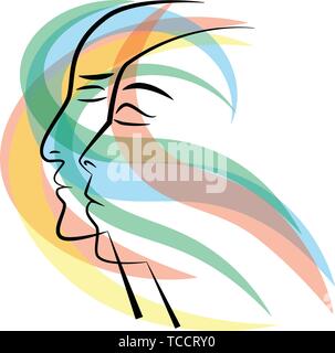Man and woman faces in breeze of colors Stock Vector