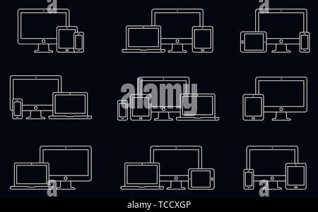 Lines icon set - responsive devices Stock Vector