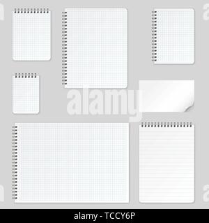 Realistic blank pages notebook template with spiral. Vector mockup notebooks with lines for writing or sketching. Stock Vector