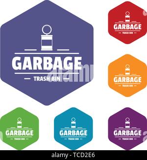 Bin trash garbage icons vector hexahedron Stock Vector