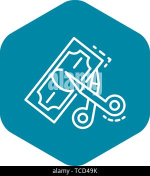 Scissors cut money icon, outline style Stock Vector