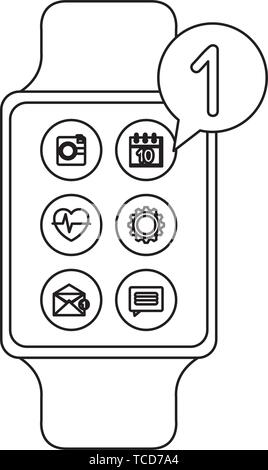 smartwatch with menu applications and speech bubble Stock Vector