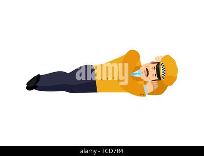 Taxi driver sleeping. Cabdriver asleep emotions. Cabbie dormant. Vector illustration Stock Vector