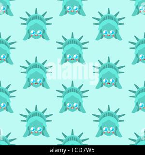 Cute Statue of Liberty pattern seamless. funny landmark United States pattern. kids character America is symbol. Childrens style fabric texture Stock Vector