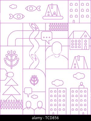 City map linear pattern seamless. cartoon Town backgrund. Vector texture Stock Vector