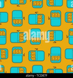 Canned fish pattern seamless. preserve piscine tinned goods background. Vector ornament. Food texture Stock Vector