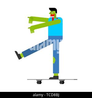 Zombie on skateboard. Green dead on longboard. vector illustration Stock Vector