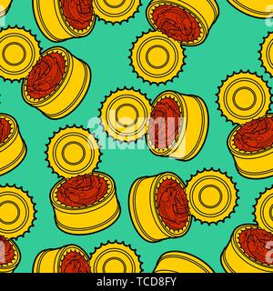 Canned fish pattern seamless. preserve piscine tinned goods background. Vector ornament. Food texture Stock Vector