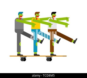 Zombie on skateboard. Green dead on longboard. vector illustration Stock Vector