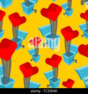 Heart of prank box pattern seamless. Funny prize Love. Toy for Valentine's Day background Stock Vector