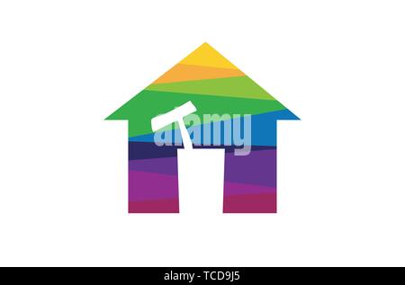 Cleaning Service Colorful House Tools symbol Logo Design Illustration Stock Vector
