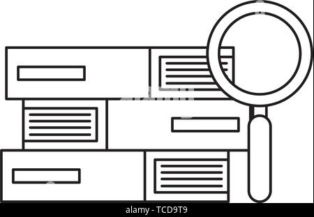 pile text books with magnifying glass Stock Vector