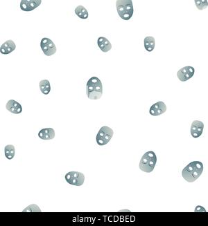 Seamless pattern of theatrical mask with astonished emotion. Vector illustration. Blue mask with gradient isolated on white background. Stock Vector