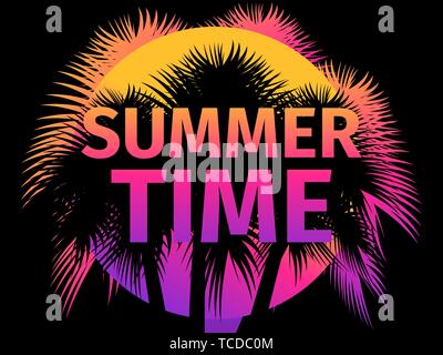 Summer time. Poster with palm trees and gradient. Vector illustration Stock Vector