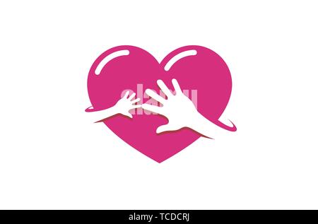 Creative Two Hands Red Heart Logo Vector Design Symbol Illustration Stock Vector