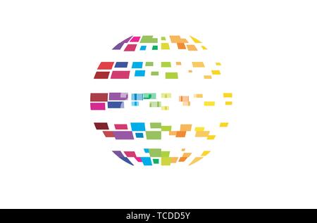 Digital Colorful Planet Pixel Circle Logo Design Symbol Illustration Stock Vector