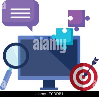 computer desktop with business icons Stock Vector