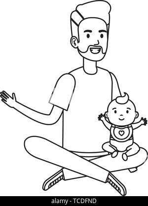 father lifting little baby characters Stock Vector
