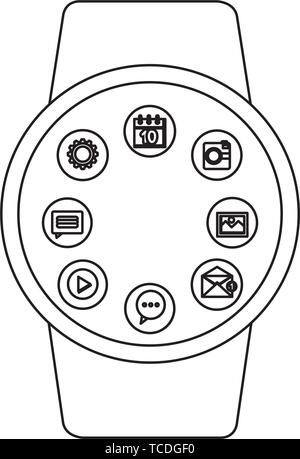 smartwatch weareable with applications menu Stock Vector