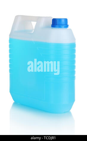 blue liquid in the canister isolated on white Stock Photo