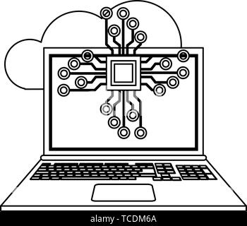 Cloud computing and technology symbols in black and white Stock Vector