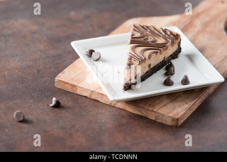 Chocolate peanut butter swirl cheesecake dessert Stock Photo