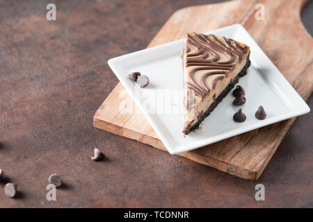 Chocolate peanut butter swirl cheesecake dessert Stock Photo