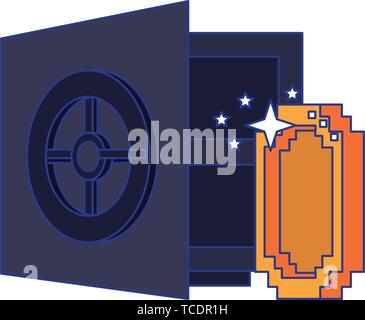Retro videogame pixelated cartoons isolated blue lines Stock Vector