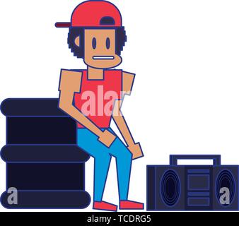 Retro videogame pixelated cartoons isolated blue lines Stock Vector