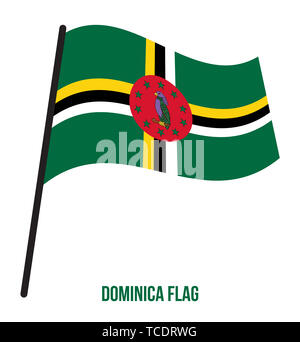 Dominica Flag Waving Vector Illustration on White Background. Dominica National Flag. Stock Photo