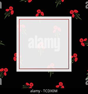 Red Corn Poppy Banner on Black Background. Vector Illustration. Stock Vector