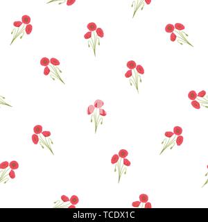 Red Corn Poppy Seamless on White Background. Vector Illustration. Stock Vector
