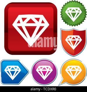 Vector illustration. Set shiny icon series on buttons. Diamond. Stock Vector
