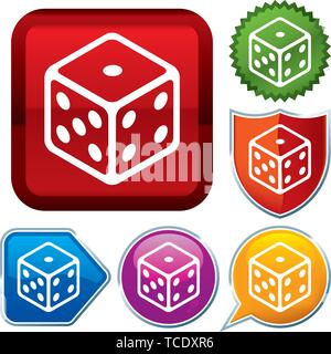 Vector illustration. Set shiny icon series on buttons. Dice. Stock Vector